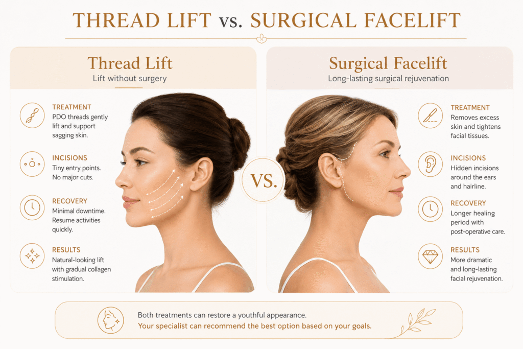 Thread Lift vs. Surgical Facelift